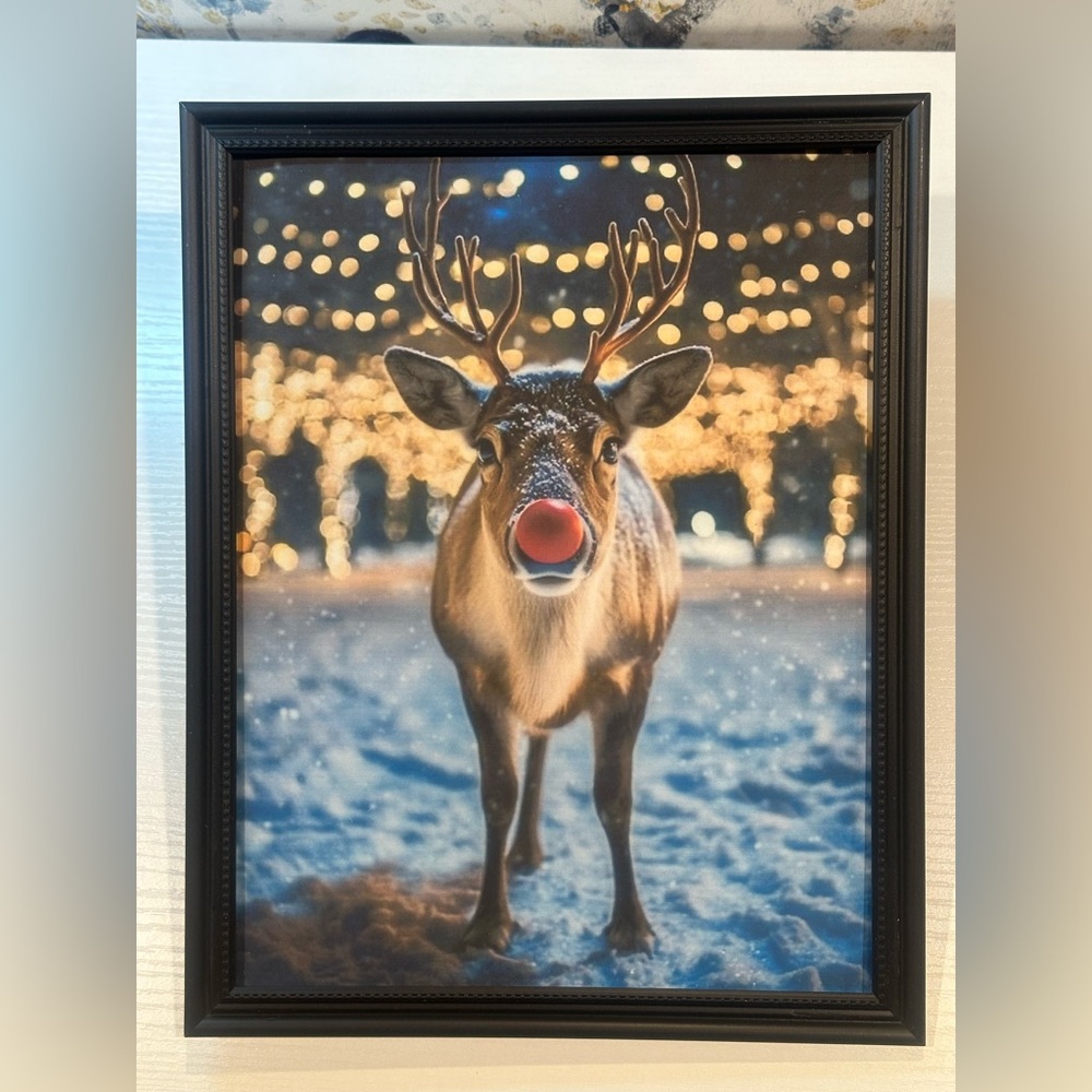 Framed 8x10” Rudolph Reindeer Christmas Print Wall Art Deer Christmas Deer